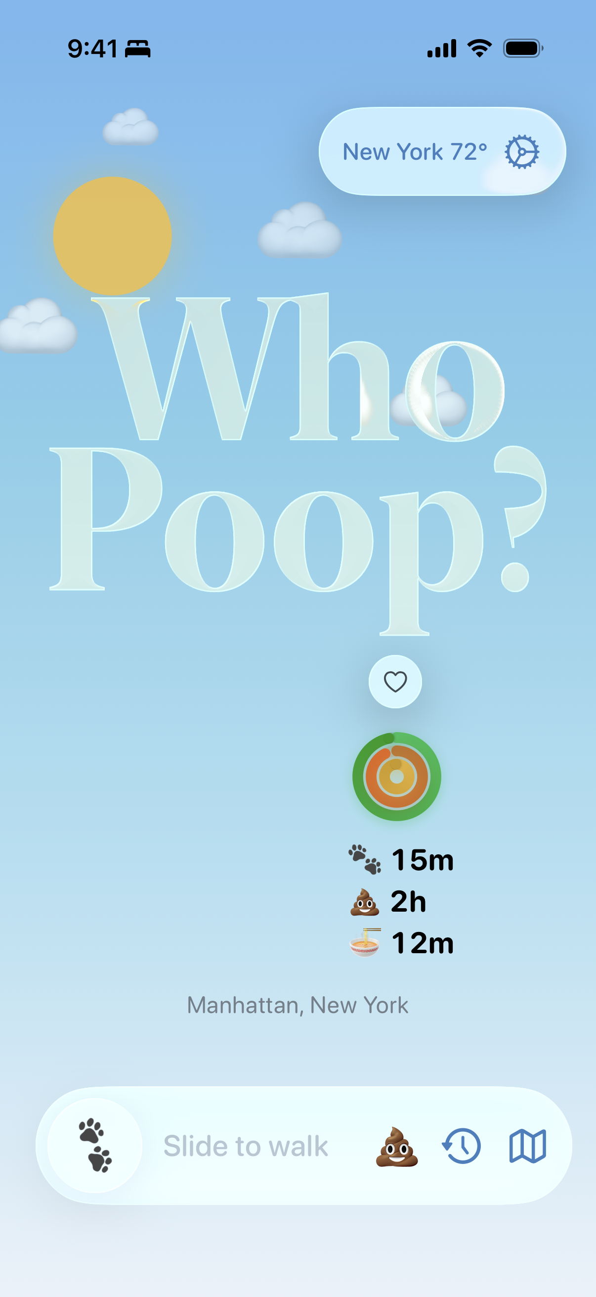 Who Poop? main screen showing the activity ring