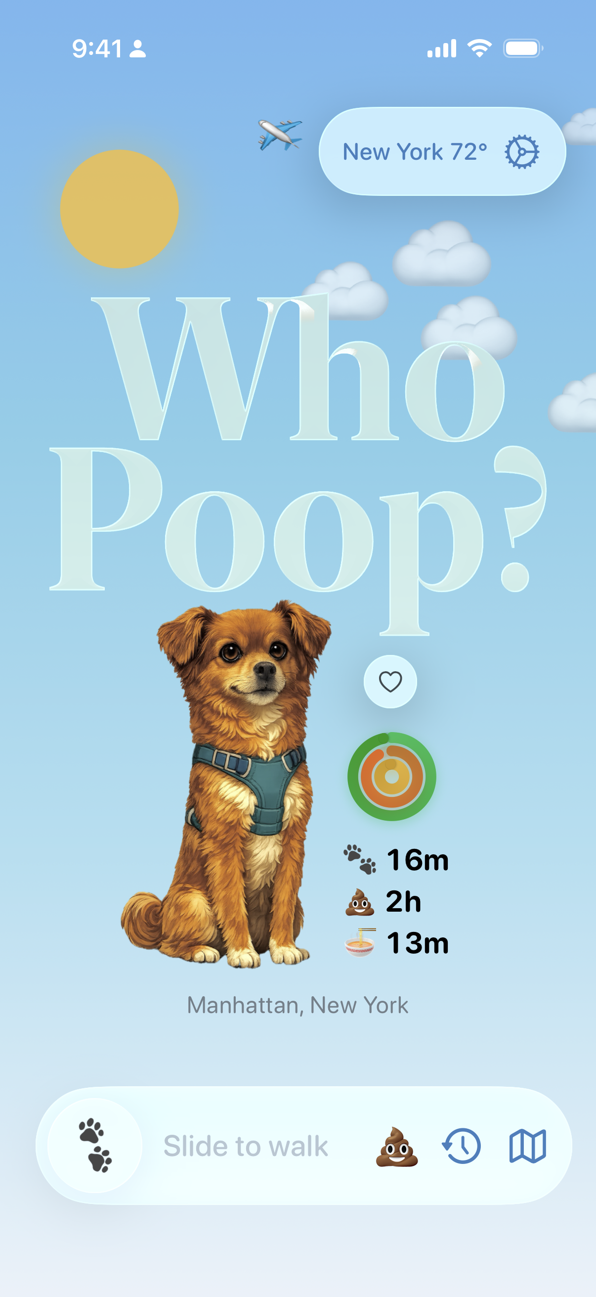 Who Poop? main screen showing the activity ring